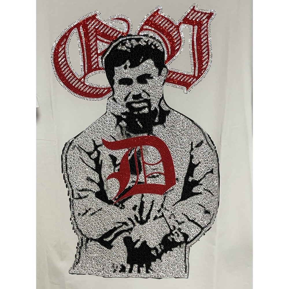 Avenue George V Shirt Men L Sinaloa El Chapo Rhinestone Fitted Tee Drug Gangster